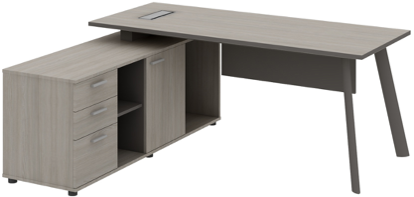 Atlas Manager Table with Side Storage Grey Left