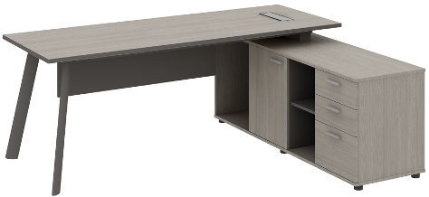 Atlas Manager Table with Side Storage Grey Right Wide